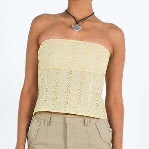 Yellow Eyelet Strapless Top
